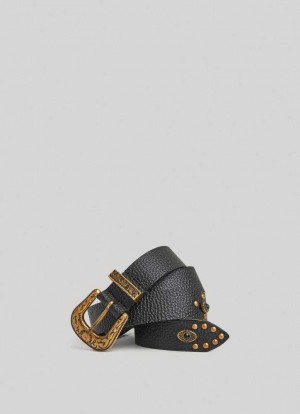Cinturones Pepe Jeans Cuero Belt With Metal Hebilla Mujer Negras | 581YDGULO
