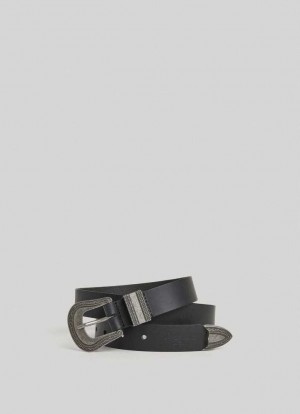 Cinturones Pepe Jeans Cuero Belt With Metal Hebilla Mujer Negras | 387HVRSEP