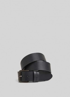 Cinturones Pepe Jeans Cuero Belt With Metal Hebilla Hombre Negras | 386QVYXDH