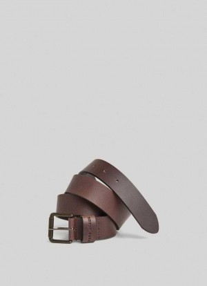 Cinturones Pepe Jeans Cuero Belt With Metal Hebilla Hombre Marrones Oscuro | 046LBDNMG