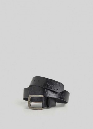 Cinturones Pepe Jeans Cuero Belt With Metal Hebilla Hombre Negras | 870LZKAOX