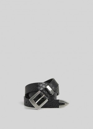 Cinturones Pepe Jeans Cuero Belt With Rectangular Hebilla Mujer Negras | 720KXNDFP