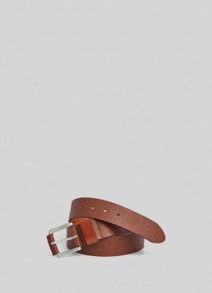 Cinturones Pepe Jeans Cuero Belt With Square Hebilla Hombre Marrones | 287CJLWZI