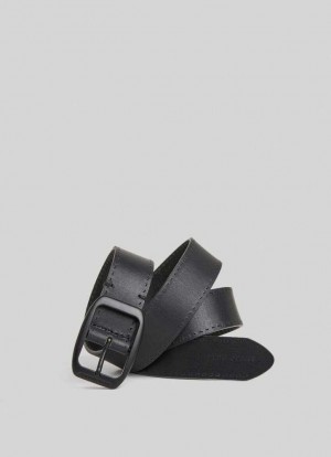 Cinturones Pepe Jeans Cuero Belt With Square Hebilla Hombre Negras | 917EGNTDF
