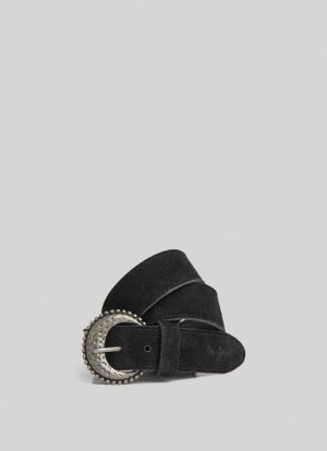 Cinturones Pepe Jeans Round Hebilla Gamuza Belt Mujer Negras | 581NLHOYI