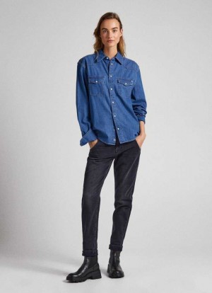 Denim Pepe Jeans Carey Relaxed Fit Mid-rise Jeans Mujer Azules | 294TJWKGF