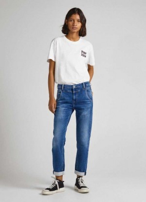 Denim Pepe Jeans Carey Relaxed Fit Mid-rise Jeans Mujer Azules | 736YVFOZX