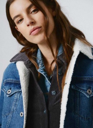 Denim Pepe Jeans Denim Jacket W/ Sheepskin Lining Mujer Azules | 405UNJKRL