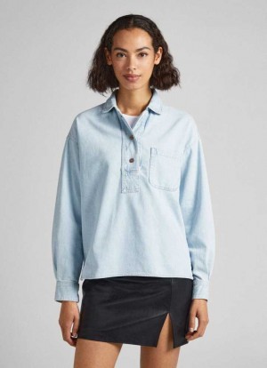 Denim Pepe Jeans Denim Polo Shirt Mujer Azules | 350FDVRZY