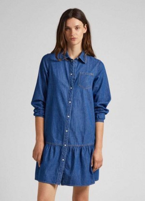 Denim Pepe Jeans Denim Shirt Vestido Mujer Azules | 590VFISCP