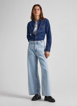 Denim Pepe Jeans Febee Anchos Fit High-rise Jeans Mujer Azules | 029OKTNGA