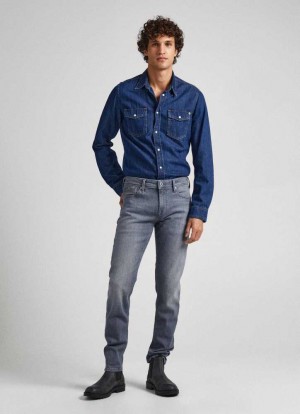 Denim Pepe Jeans Finsbury Flaco Fit Low-rise Jeans Hombre Azules | 350PTGALE