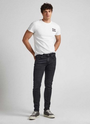 Denim Pepe Jeans Finsbury Flaco Fit Low-rise Jeans Hombre Azules | 345ZVWUHO