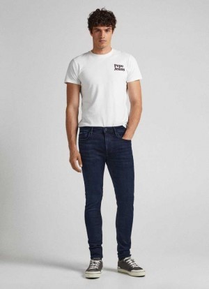 Denim Pepe Jeans Finsbury Flaco Fit Low-rise Jeans Hombre Azules | 840JPNSKC