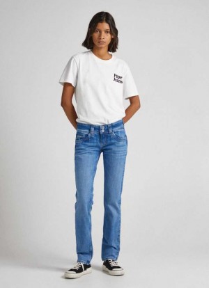 Denim Pepe Jeans Gen Regular Fit Mid-rise Jeans Mujer Azules | 051DKAZFE