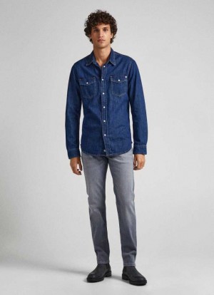 Denim Pepe Jeans Hatch Regular Slim Fit Mid-rise Jeans Hombre Azules | 154MBNFRZ