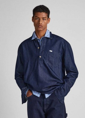 Denim Pepe Jeans Herringbone Denim Shirt Hombre Azules | 084FMRQGY