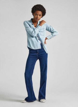 Denim Pepe Jeans High-rise Bootcut Fit Jeans Mujer Azules | 063RDUMWH