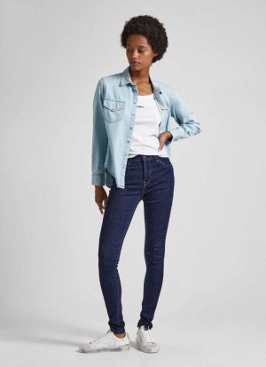 Denim Pepe Jeans High-rise Flaco Fit Jeans Mujer Azules | 031HCLAIQ
