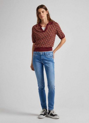 Denim Pepe Jeans Pixie Flaco Fit Mid-rise Jeans Mujer Azules | 534FTRKVP
