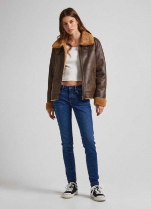 Denim Pepe Jeans Pixie Flaco Fit Mid-rise Jeans Mujer Azules | 428BDMFIC