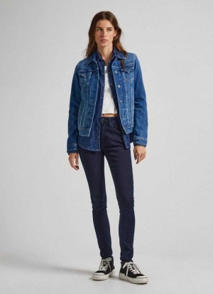 Denim Pepe Jeans Regent Flaco Fit High-rise Jeans Mujer Azules | 487YQPXOD