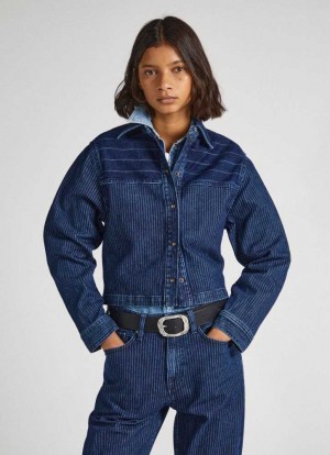 Denim Pepe Jeans Regular Fit Denim Overshirt Mujer Azules | 380VWUIXN
