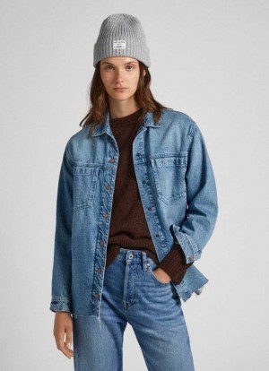 Denim Pepe Jeans Regular Fit Denim Overshirt Mujer Azules | 721BYTQFP