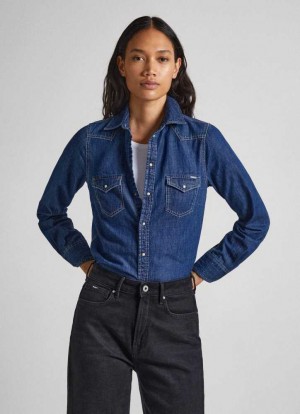 Denim Pepe Jeans Regular Fit Denim Shirt Mujer Azules | 491QDYWVI
