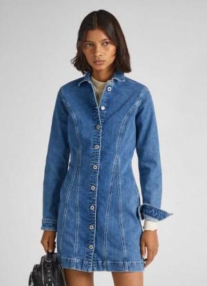 Denim Pepe Jeans Slim Fit Denim Vestido Mujer Azules | 591HVPBMG