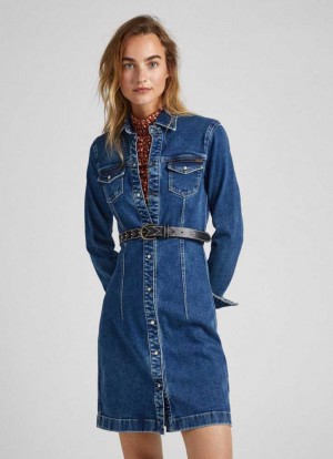 Denim Pepe Jeans Slim Fit Denim Vestido Mujer Azules | 825ISVZPY