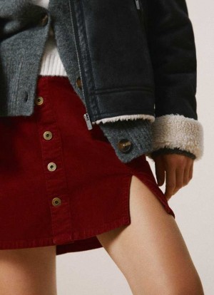 Falda Pepe Jeans High Cintura Corduroy Skirt Mujer Burdeos Rojas | 235OUZMAW