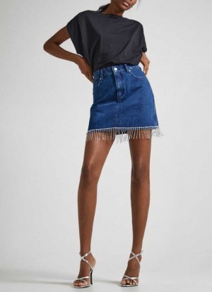 Falda Pepe Jeans Mini Skirt In Denim Fabric Mujer Azules | 086QYWIEJ