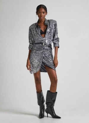 Falda Pepe Jeans Sequined Mini Skirt Mujer Plateadas | 217DJQBNC