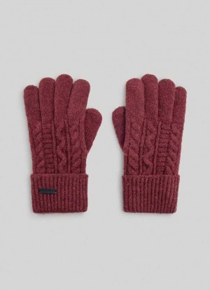 Guantes Pepe Jeans Cable Knit Gloves Mujer Burdeos Rojas | 204PRVEMU