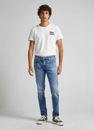 Jeans Pepe Jeans Finsbury Flaco Fit Low-rise Jeans Hombre Azules | 429XUPBID