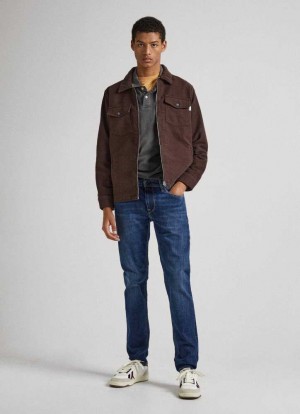 Jeans Pepe Jeans Finsbury Flaco Fit Low-rise Jeans Hombre Azules | 240LIAHJS