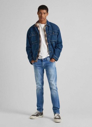 Jeans Pepe Jeans Finsbury Flaco Fit Low-rise Jeans Hombre Azules | 812KLESWU