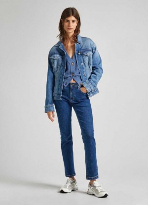 Jeans Pepe Jeans High-rise Directo Fit Jeans Mujer Azules | 106WEOXGS