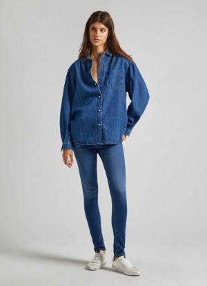 Jeans Pepe Jeans High-rise Flaco Fit Jeans Mujer Azules | 425QEAMDF