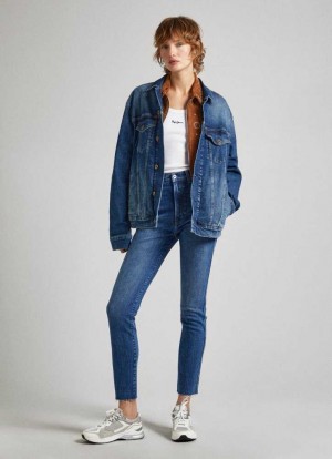 Jeans Pepe Jeans High-rise Slim Fit Jeans Mujer Azules | 527OQCFIL