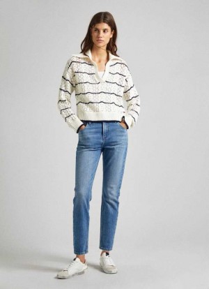 Jeans Pepe Jeans High-rise Taper Fit Jeans Mujer Azules | 950UXKDOL