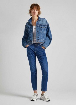 Jeans Pepe Jeans High-rise Taper Fit Jeans Mujer Azules | 526AYVCXM