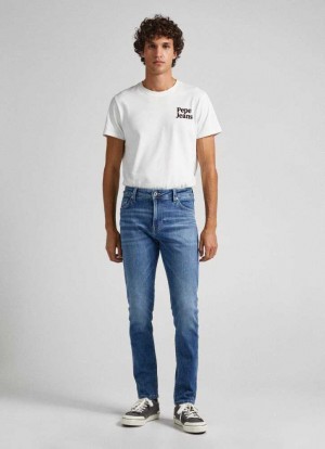 Jeans Pepe Jeans Mason Flaco Fit Mid-rise Jeans Hombre Azules | 306DPCIJT