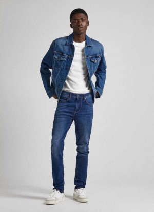 Jeans Pepe Jeans Mid-rise Flaco Fit Jeans Hombre Azules | 145JPIGEO