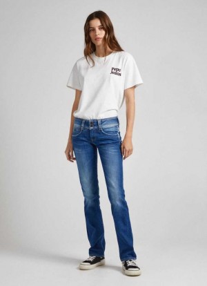 Jeans Pepe Jeans Mid-rise Regular Fit Jeans Mujer Azules | 480MUYGHO