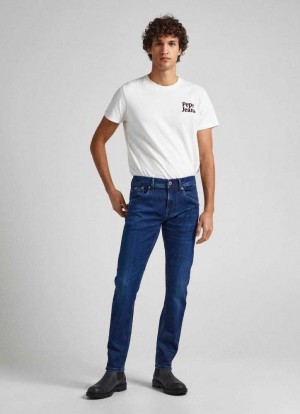 Jeans Pepe Jeans Pista Fit Mid-rise Jeans Hombre Azules | 649HPVCAZ