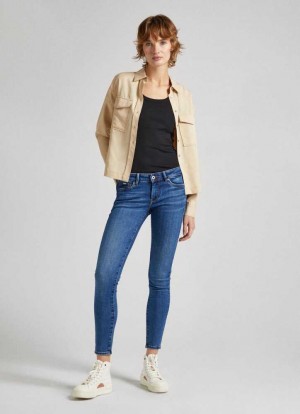 Jeans Skinny Pepe Jeans Low-rise Flaco Fit Jeans Mujer Azules | 410IYGOKF