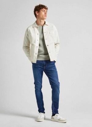 Jeans Skinny Pepe Jeans Mid-rise Flaco Fit Jeans Hombre Azules | 435QMNWAU