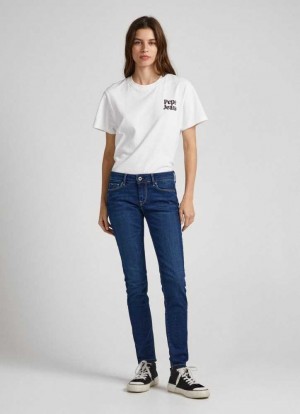 Jeans Skinny Pepe Jeans Mid-rise Flaco Fit Jeans Mujer Azules | 196ZRSCGI